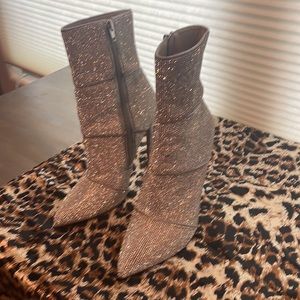Like new silver rhinestone heeled boots worn Twice
